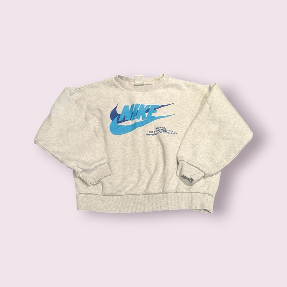 Girls Nike Light Gray Crewneck Sweater With Blue Swoosh Logo Size Medium